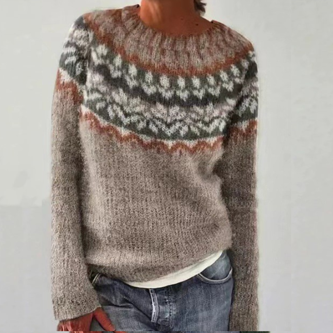 Tatienne | Pull élégant oversize jacquard en maille à col rond pour femme