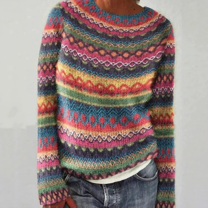 Tatienne | Pull élégant oversize jacquard en maille à col rond pour femme