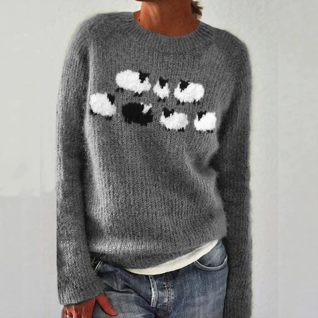 Tatienne | Pull élégant oversize jacquard en maille à col rond pour femme