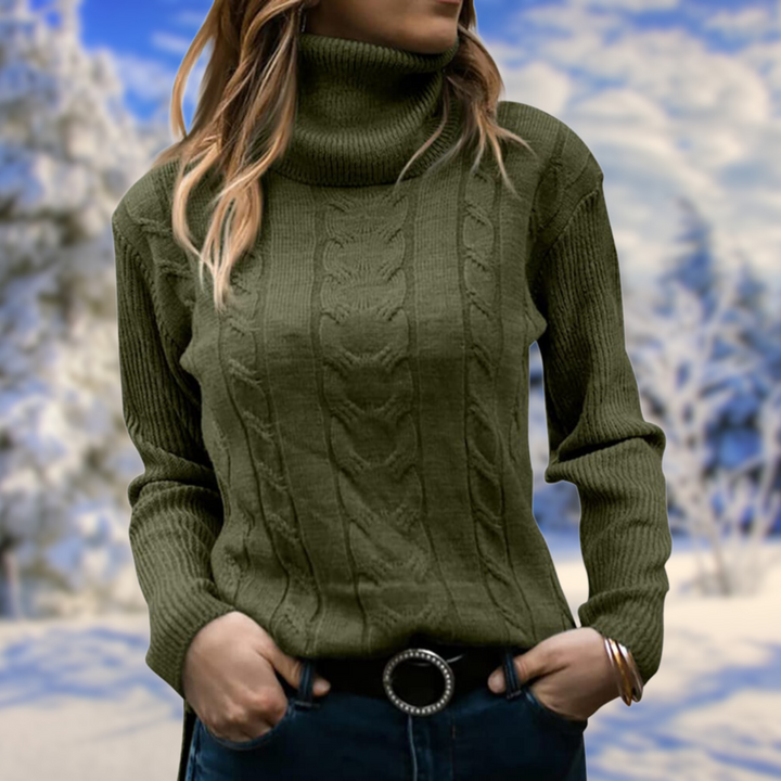 Estérine | Pull élégant col roulé torsadé en tricot pour femme