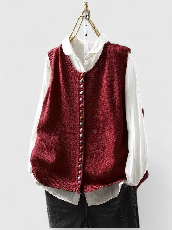 Véronique | Gilet élégant sans manches en maille à col V et boutons pour femme