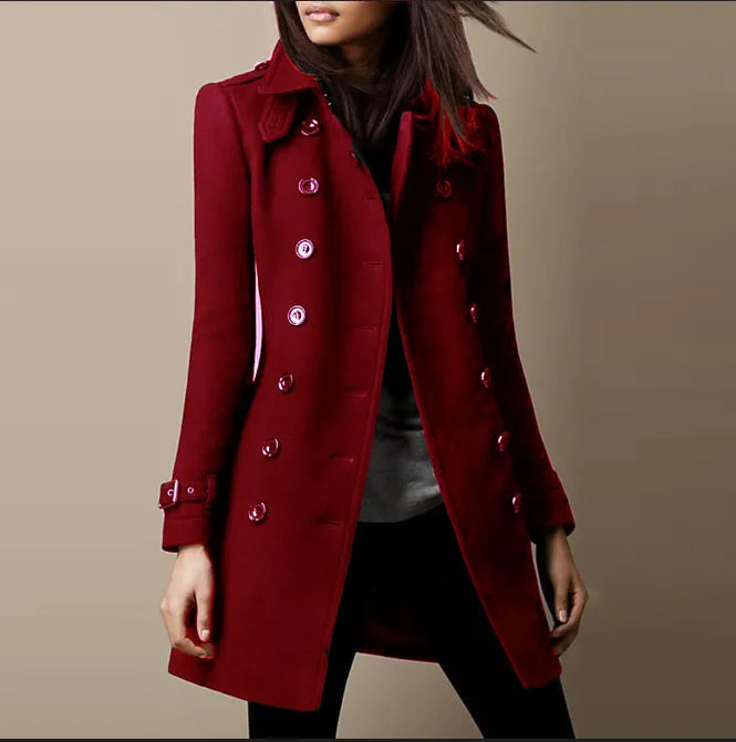 Elsa | Manteau chic ajusté long à double boutonnage pour femme