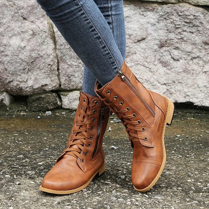 Lorette | Bottes chic en cuir synthétique à lacets et fermeture éclair pour femme