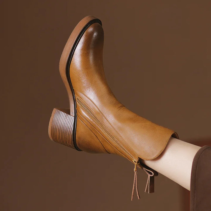 Rosalinde | Bottines chic en cuir à talon carré et fermeture éclair latérale pour femme