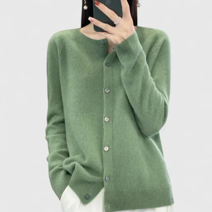 Delphine | Cardigan élégant en maille à col rond et boutons pour femme