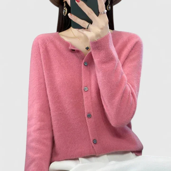 Delphine | Cardigan élégant en maille à col rond et boutons pour femme
