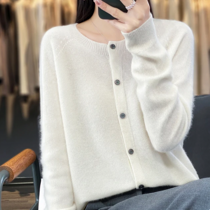 Tessa | Cardigan élégant long en maille de laine pour femme