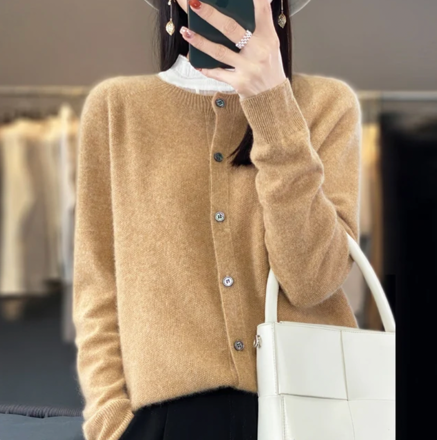 Tessa | Cardigan élégant long en maille de laine pour femme