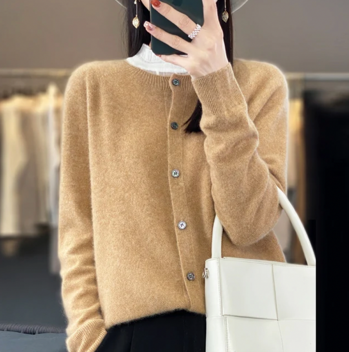 Tessa | Cardigan élégant long en maille de laine pour femme