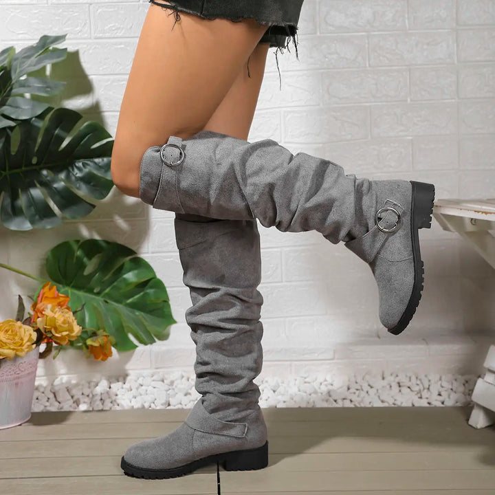Aimée | Bottes chic hautes grises à talon pour femme