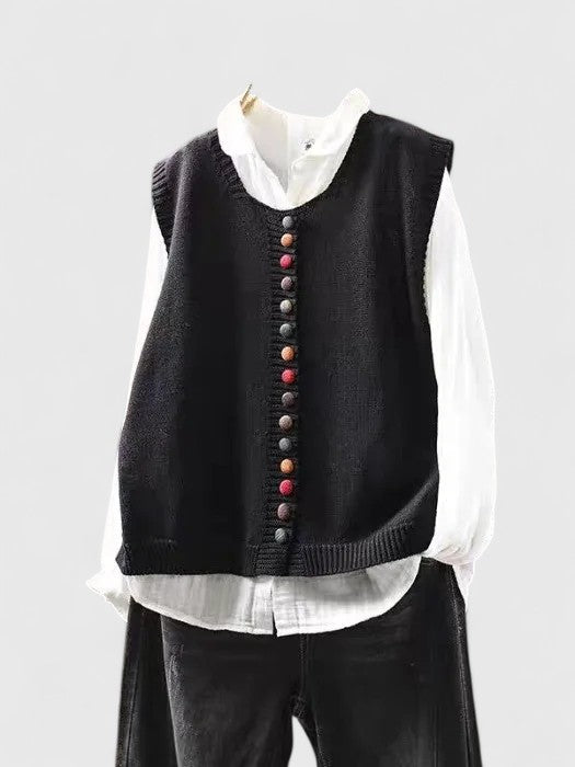 Véronique | Gilet élégant sans manches en maille à col V et boutons pour femme