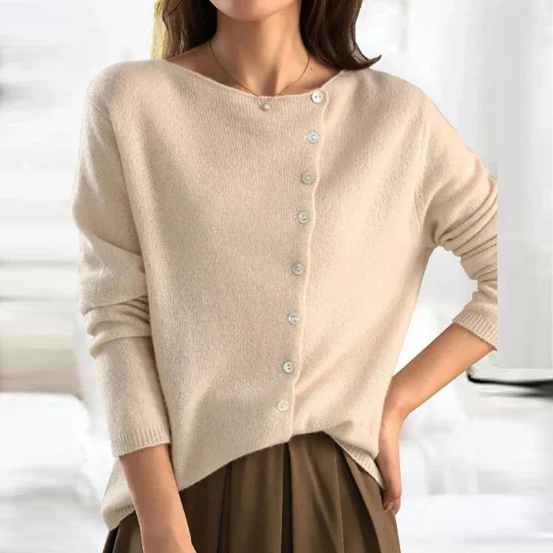 Théa | Cardigan chic en maille cachemire col V à boutons pour femme