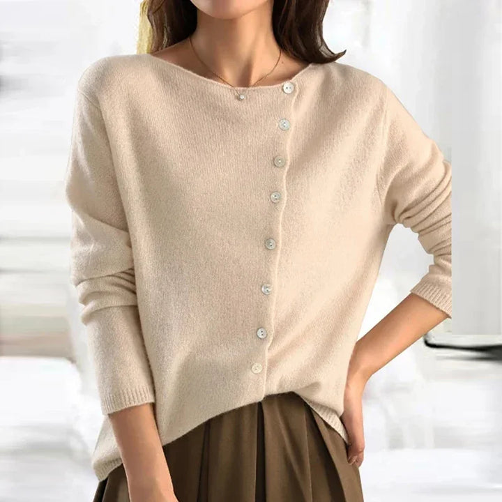 Théa | Cardigan chic en maille cachemire col V à boutons pour femme