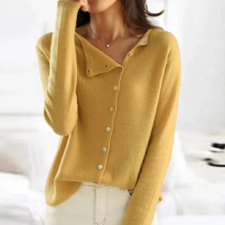 Théa | Cardigan chic en maille cachemire col V à boutons pour femme