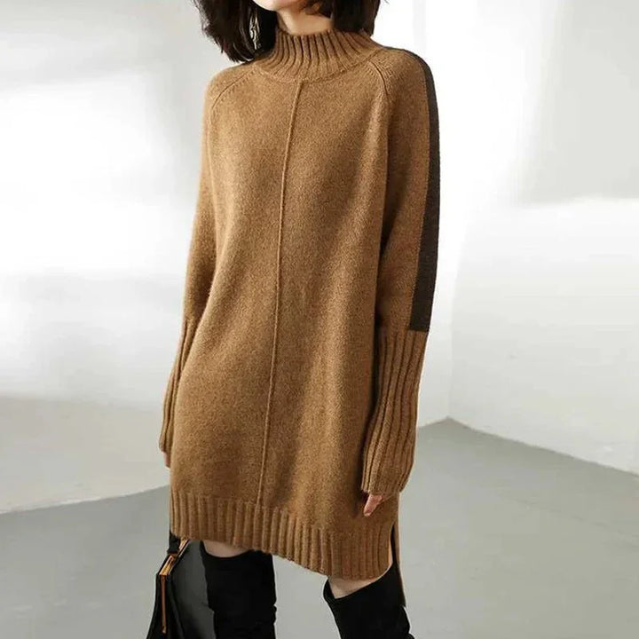 Gertrude | Robe pull élégante longue oversize en maille côtelée à col roulé pour femme