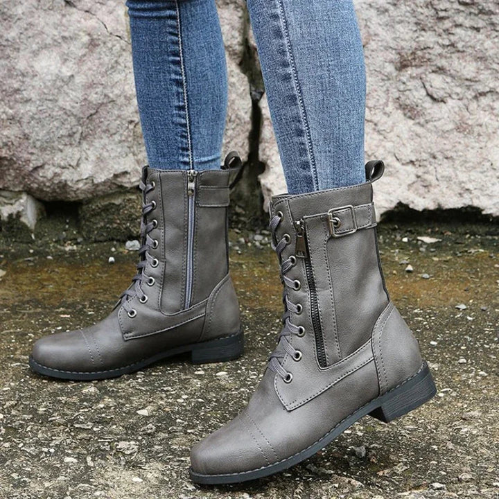 Lorette | Bottes chic en cuir synthétique à lacets et fermeture éclair pour femme