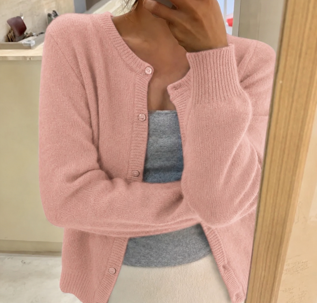 Mathilde | Cardigan élégant court en maille à col rond et boutons pour femme