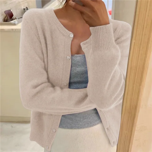 Mathilde | Cardigan élégant court en maille à col rond et boutons pour femme