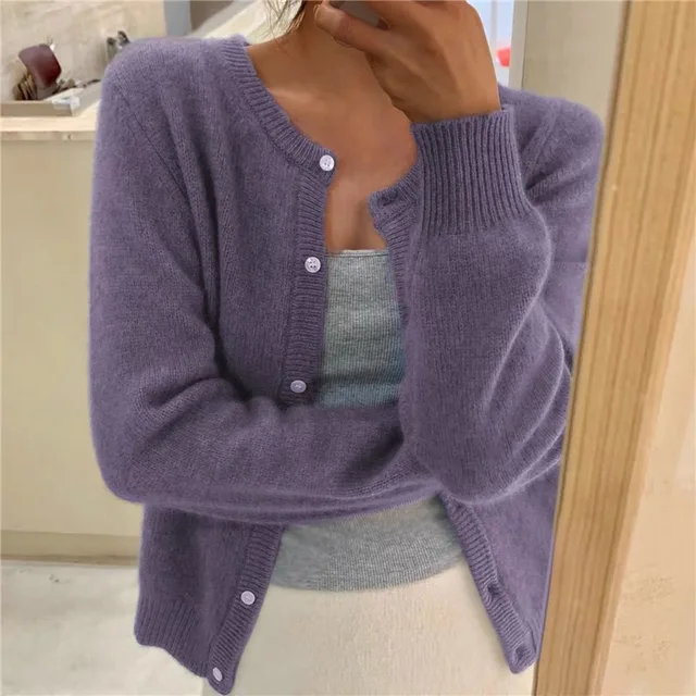 Mathilde | Cardigan élégant court en maille à col rond et boutons pour femme