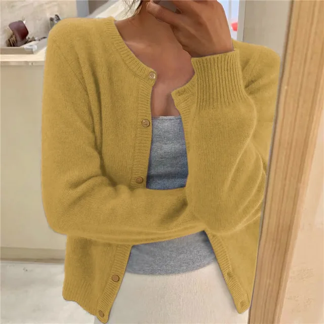 Mathilde | Cardigan élégant court en maille à col rond et boutons pour femme