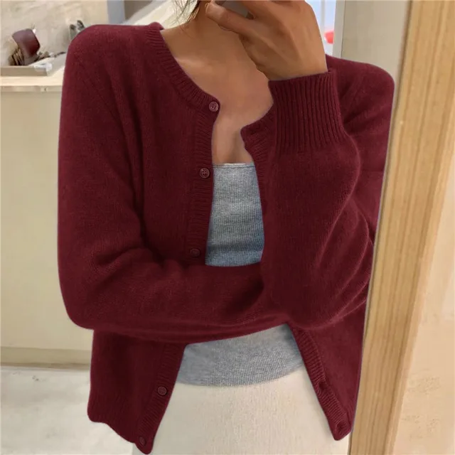 Mathilde | Cardigan élégant court en maille à col rond et boutons pour femme