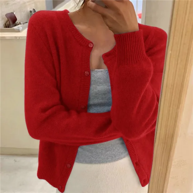 Mathilde | Cardigan élégant court en maille à col rond et boutons pour femme