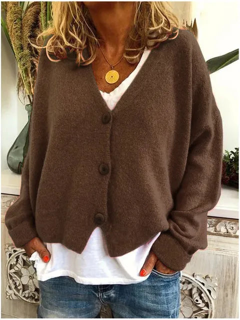 Ségolène | Cardigan élégant en maille à col V et boutons pour femme