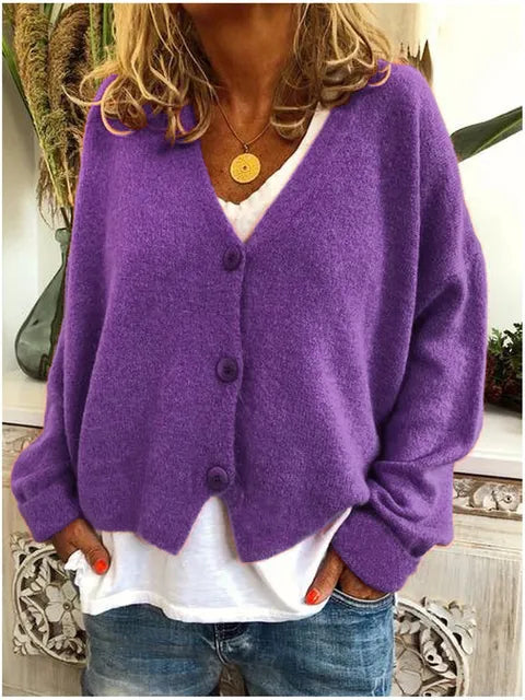 Ségolène | Cardigan élégant en maille à col V et boutons pour femme