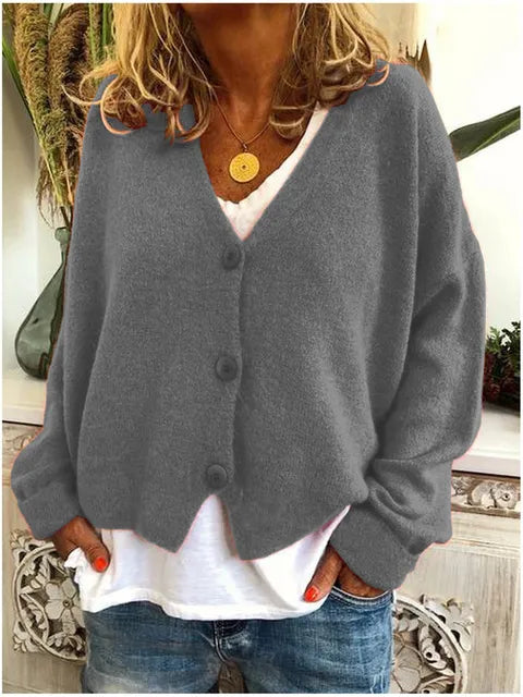 Ségolène | Cardigan élégant en maille à col V et boutons pour femme