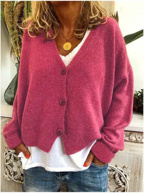 Ségolène | Cardigan élégant en maille à col V et boutons pour femme