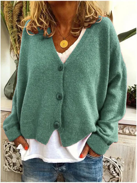 Ségolène | Cardigan élégant en maille à col V et boutons pour femme