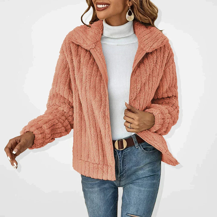 Nelly | Veste élégante en polaire teddy zippée à col rabattu pour femme