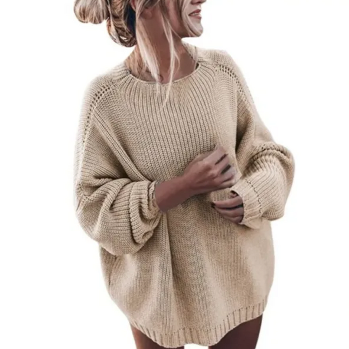 Gilberte | Pull chic oversize en grosse maille côtelée à col rond pour femme
