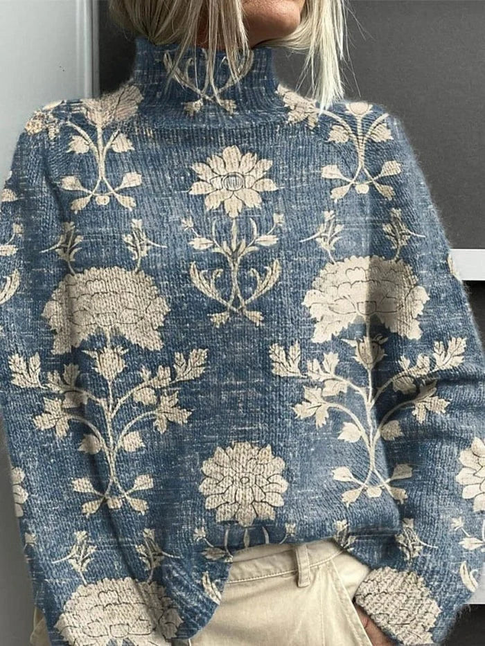 Armande | Pull élégant col roulé côtelé brodé pour femme