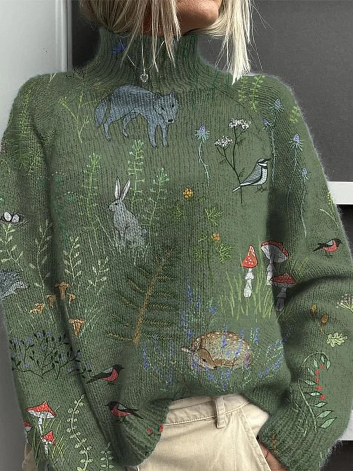 Armande | Pull élégant col roulé côtelé brodé pour femme
