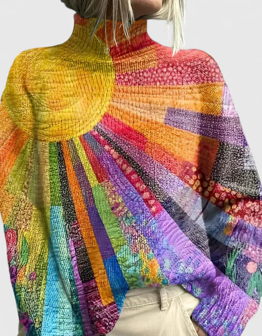 Sabine | Pull chic multicolore en maille col roulé pour femme