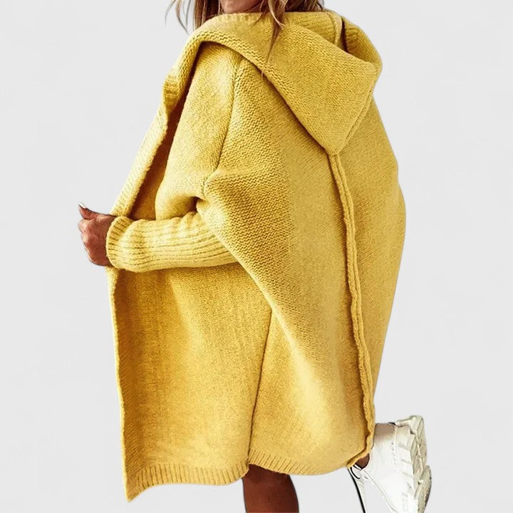 Adélaide | Cardigan chic long oversize en maille à capuche pour femme