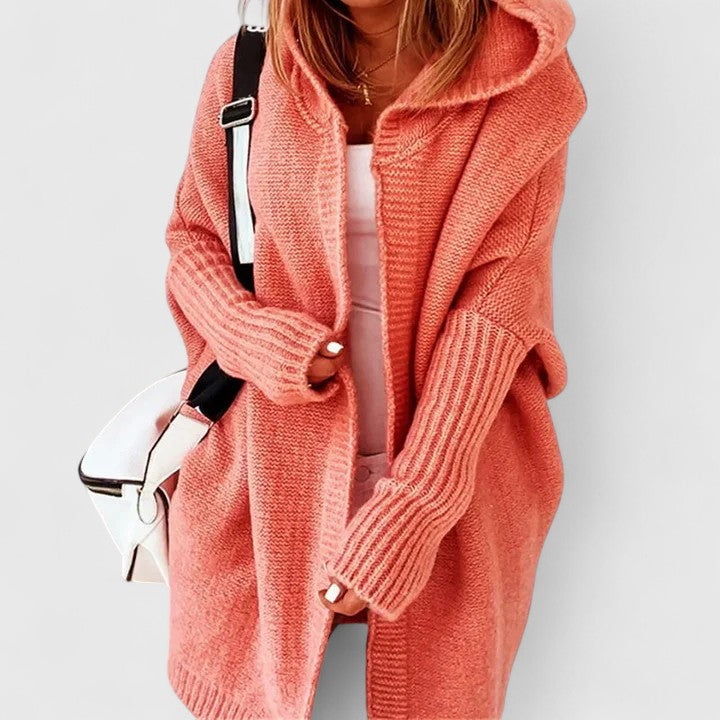 Adélaide | Cardigan chic long oversize en maille à capuche pour femme
