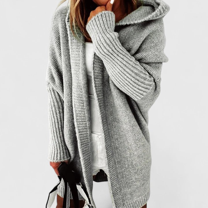 Ines | Cardigan élégant long oversize en maille à capuche pour femme