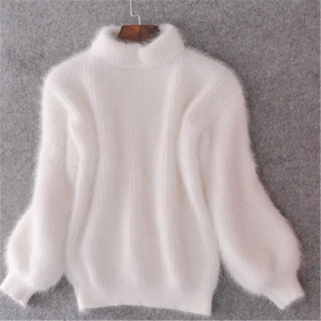 Cyrielle | Pull élégant en maille à col montant et manches bouffantes pour femme