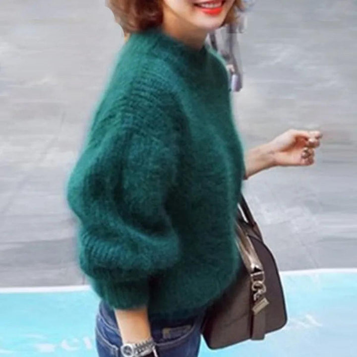 Cyrielle | Pull élégant en maille à col montant et manches bouffantes pour femme