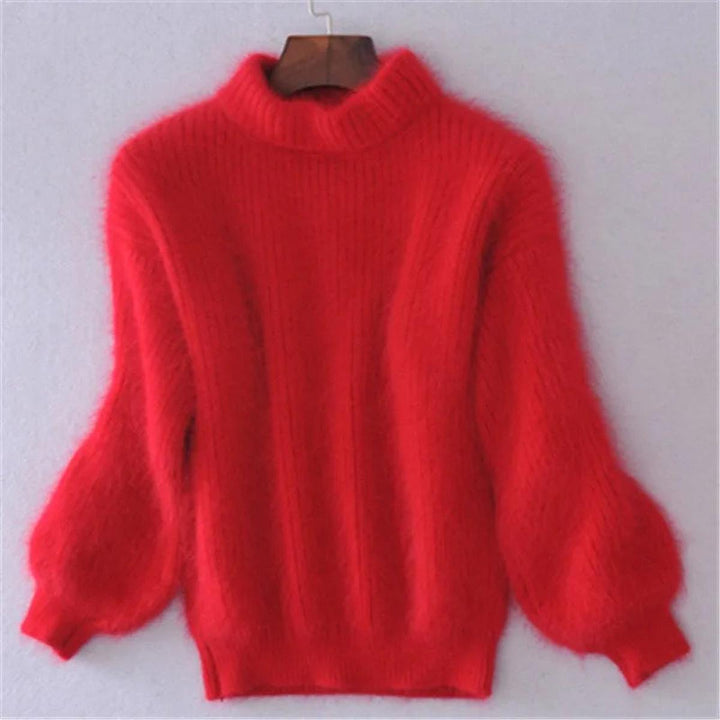 Cyrielle | Pull élégant en maille à col montant et manches bouffantes pour femme