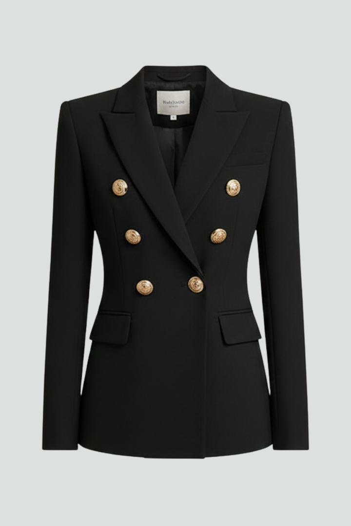Rébecca | Blazer noir chic cintré à double boutonnage pour femme