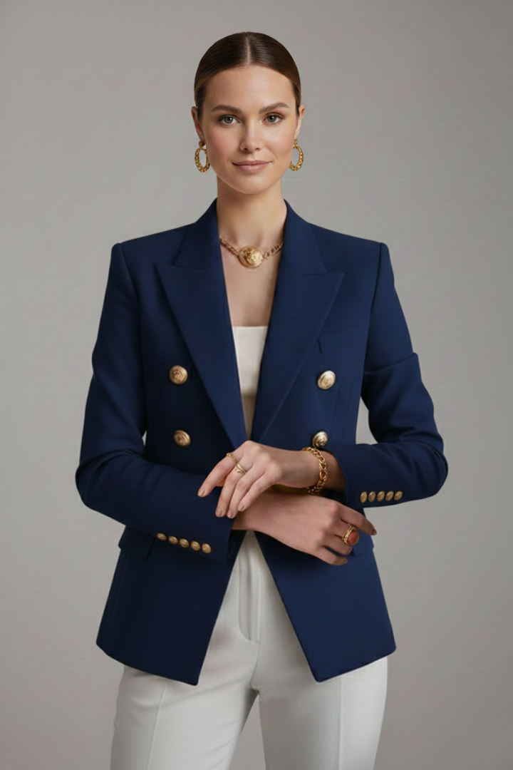 Rébecca | Blazer noir chic cintré à double boutonnage pour femme