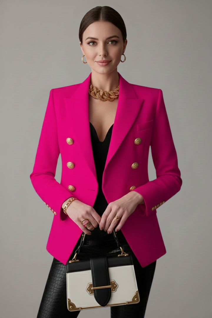 Rébecca | Blazer noir chic cintré à double boutonnage pour femme