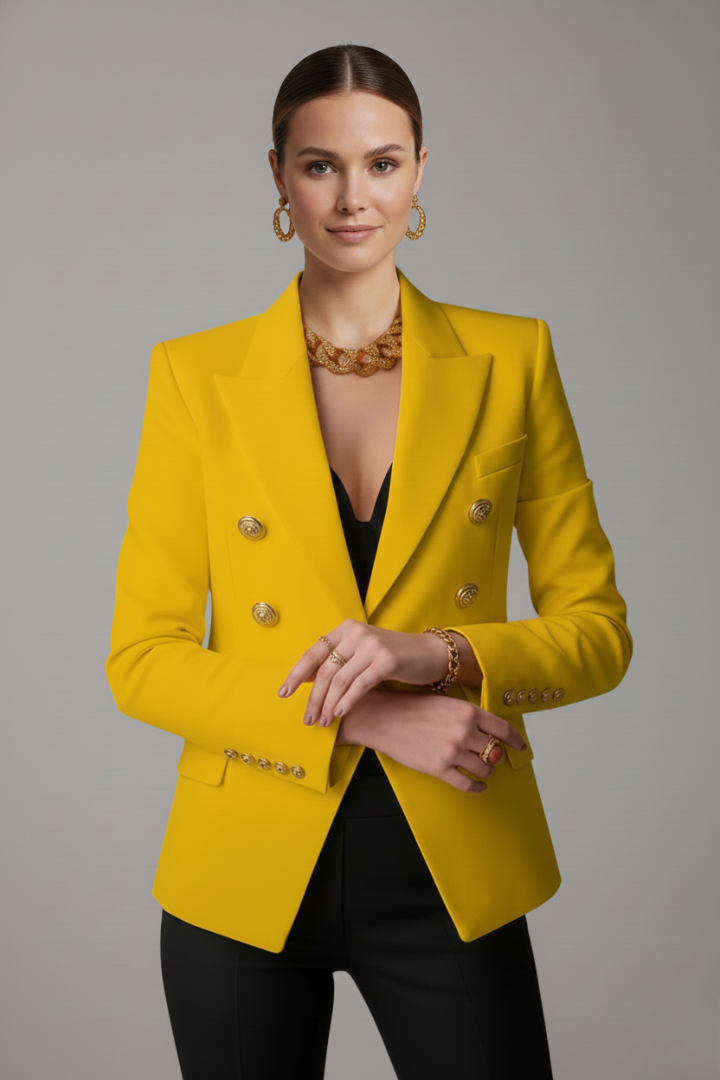 Rébecca | Blazer noir chic cintré à double boutonnage pour femme