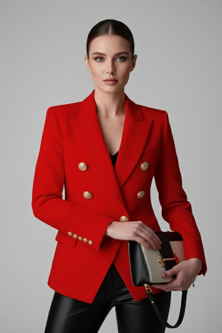 Rébecca | Blazer noir chic cintré à double boutonnage pour femme