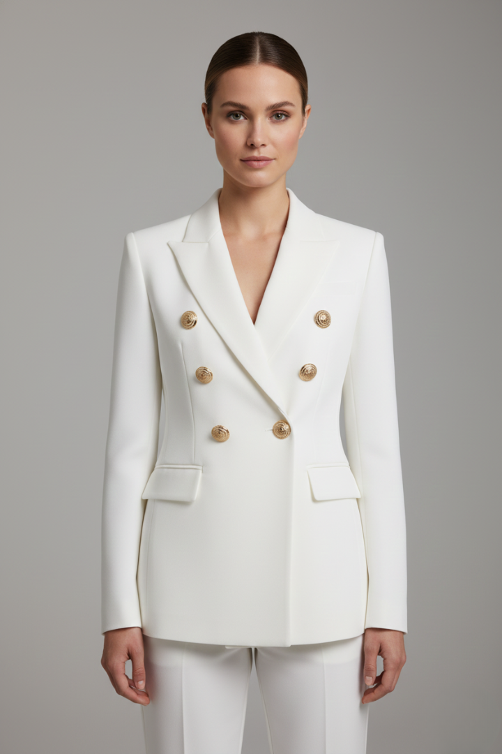 Rébecca | Blazer noir chic cintré à double boutonnage pour femme