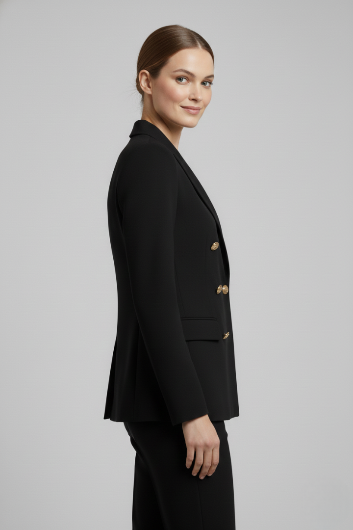 Rébecca | Blazer noir chic cintré à double boutonnage pour femme