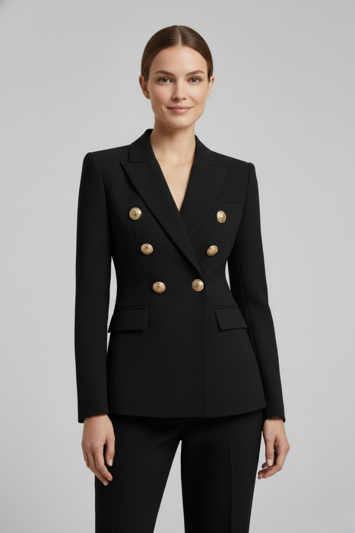 Rébecca | Blazer noir chic cintré à double boutonnage pour femme